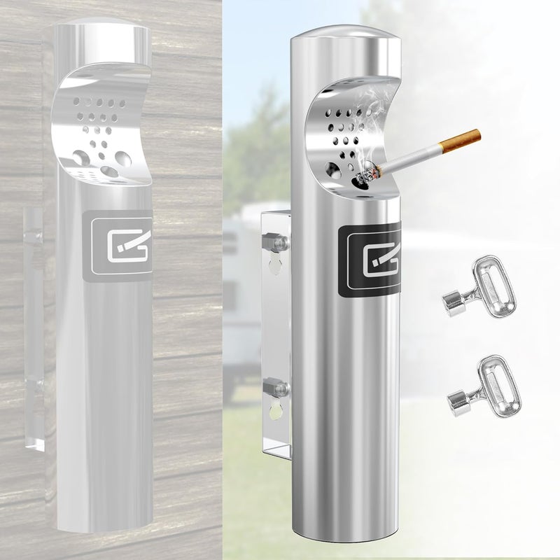 Dashu Cigarette Ashtray for Outside,Cigarette Disposal Outdoor,Wall Mounted Outside Cigarette Butt Receptacle,Commercial Outdoor Cigarette Butt Container,Smokers Outpost for Patio-Stainless Steel - Image 1